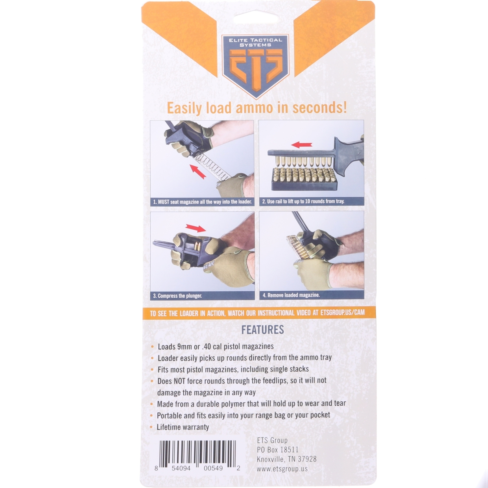 Elite Tactical Systems (ETS) C.A.M. Magazine Loader 9mm /.40 ETSCAM-9-40