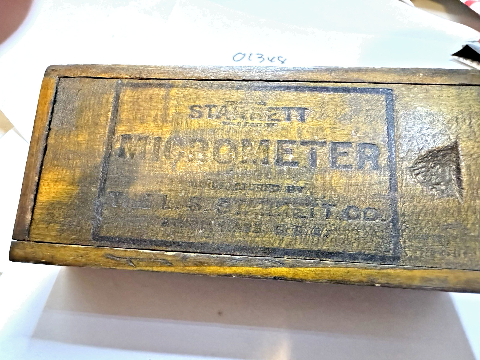 Vintage L.S. Starrett  No. 230 Micrometer  w/ Wooden Box, Wrench, catalog insert