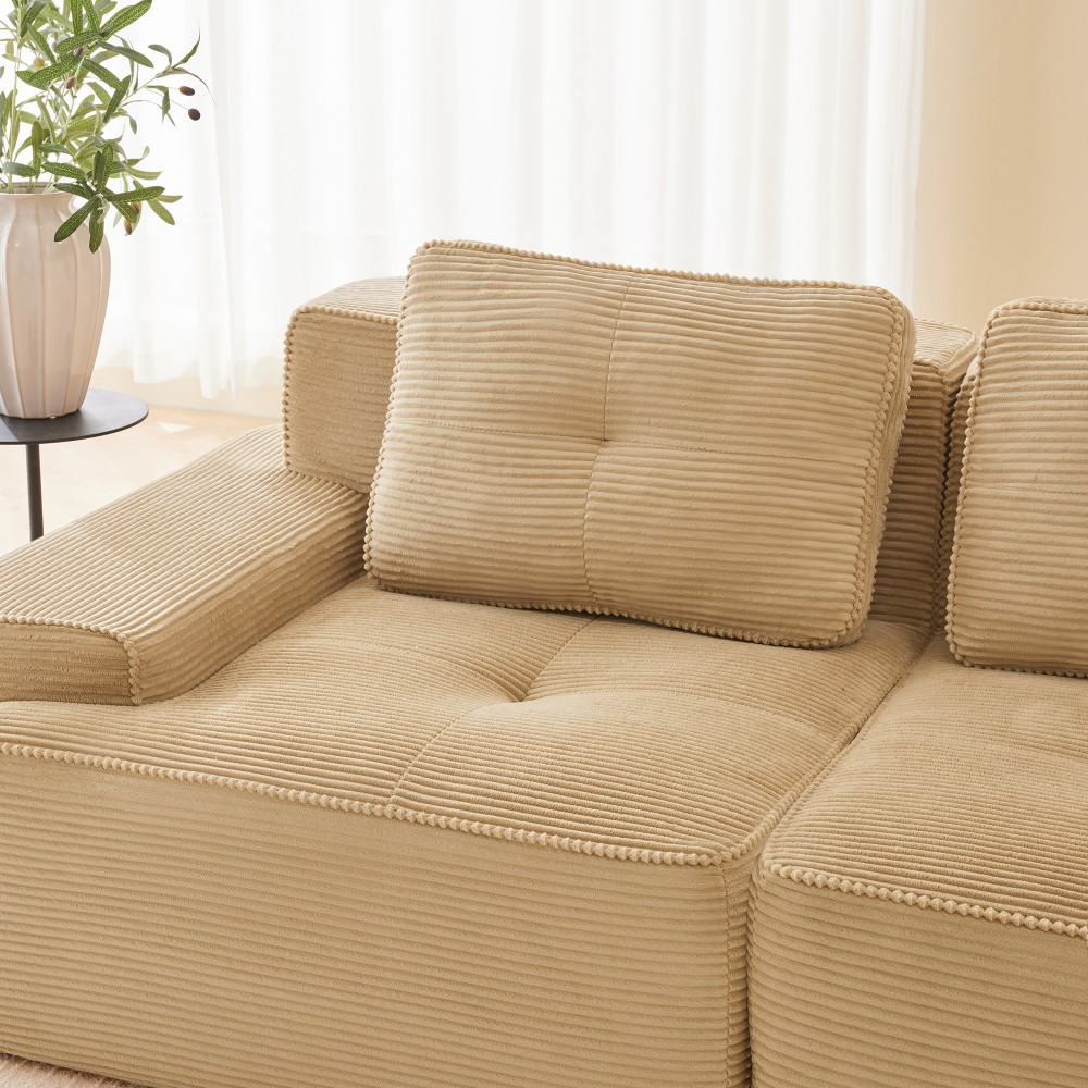 82" L-Shaped Modular Sectional Sofa w/ Ottoman, Corduroy, Camel