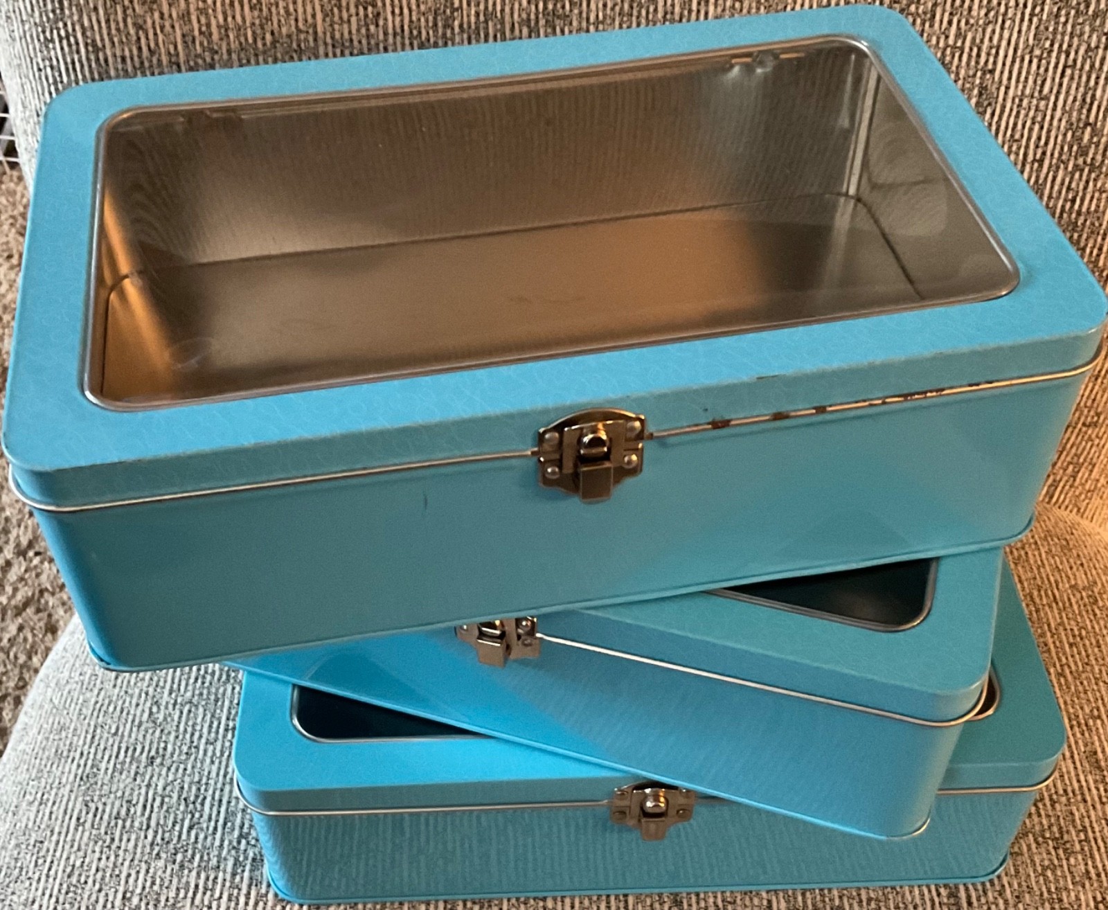 Lot Of 3 Stampin Up EMPTY BLUE METAL STORAGE BOXES