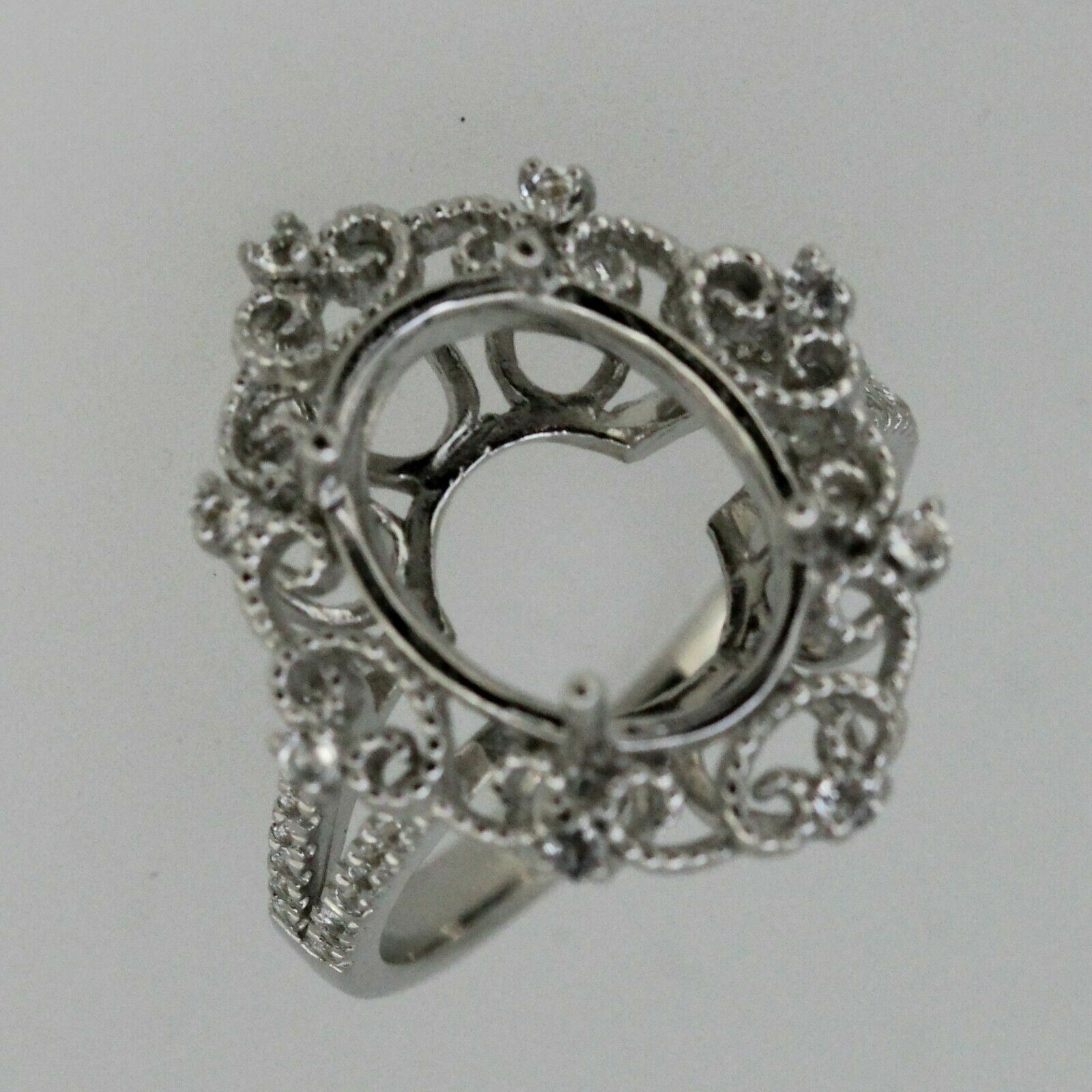 Sterling Silver Semi Mount Ring Setting Oval OV 14x10mm  Size 7 White Topaz