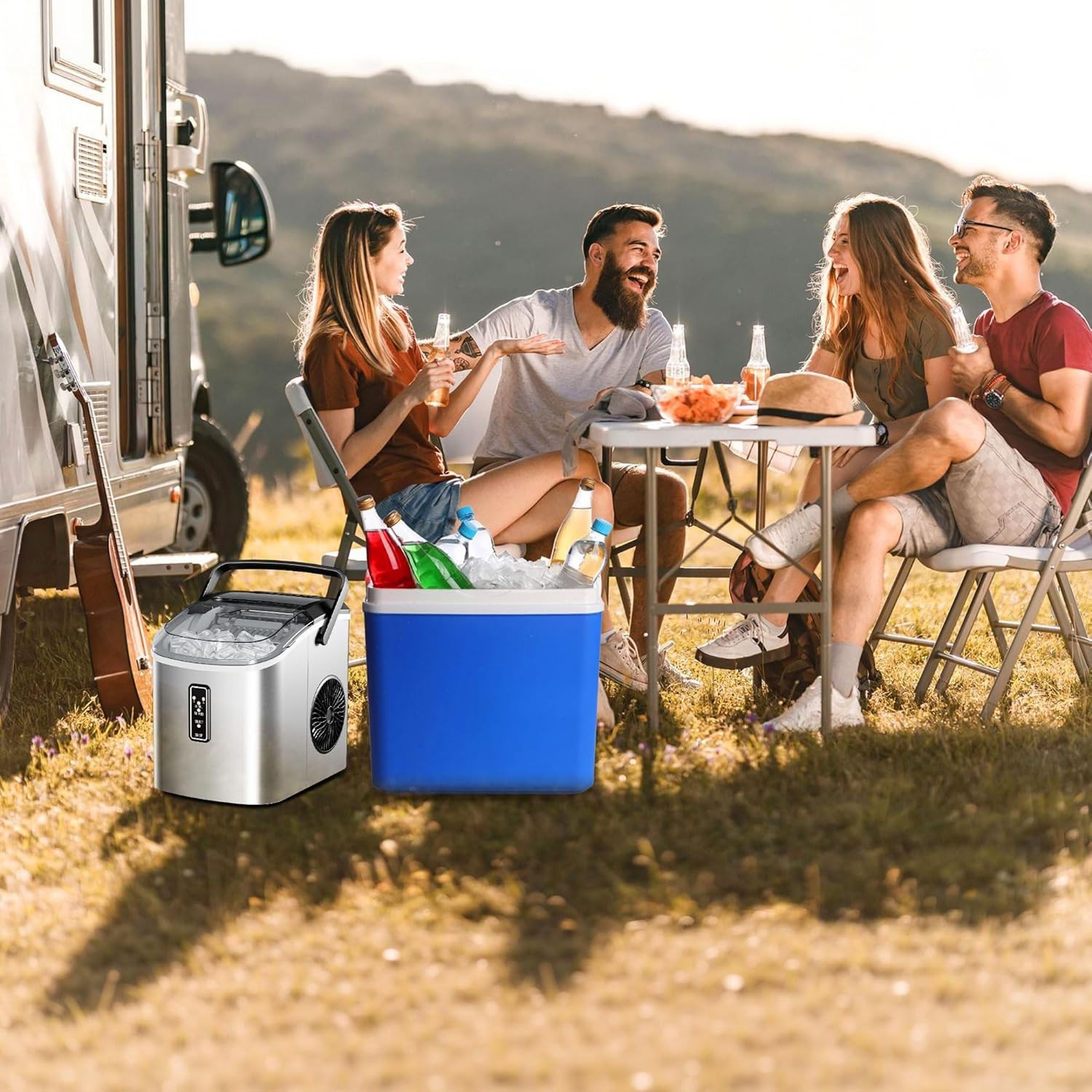 EUHOMY Ice Maker Countertop, 9 Cubes Ready in 6 Mins, 26lbs/24H, Silver