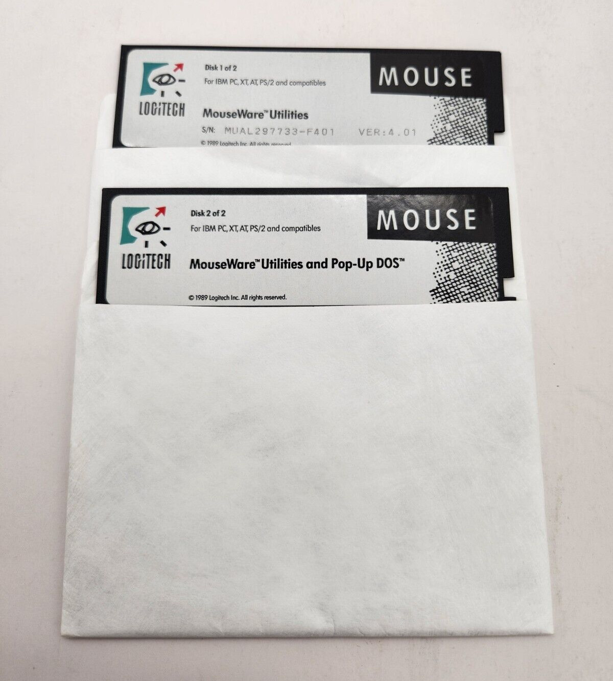Vintage Logitech MouseWare Version 4.01 Utilities IBM PC, XT, Floppy 5.25” Disk