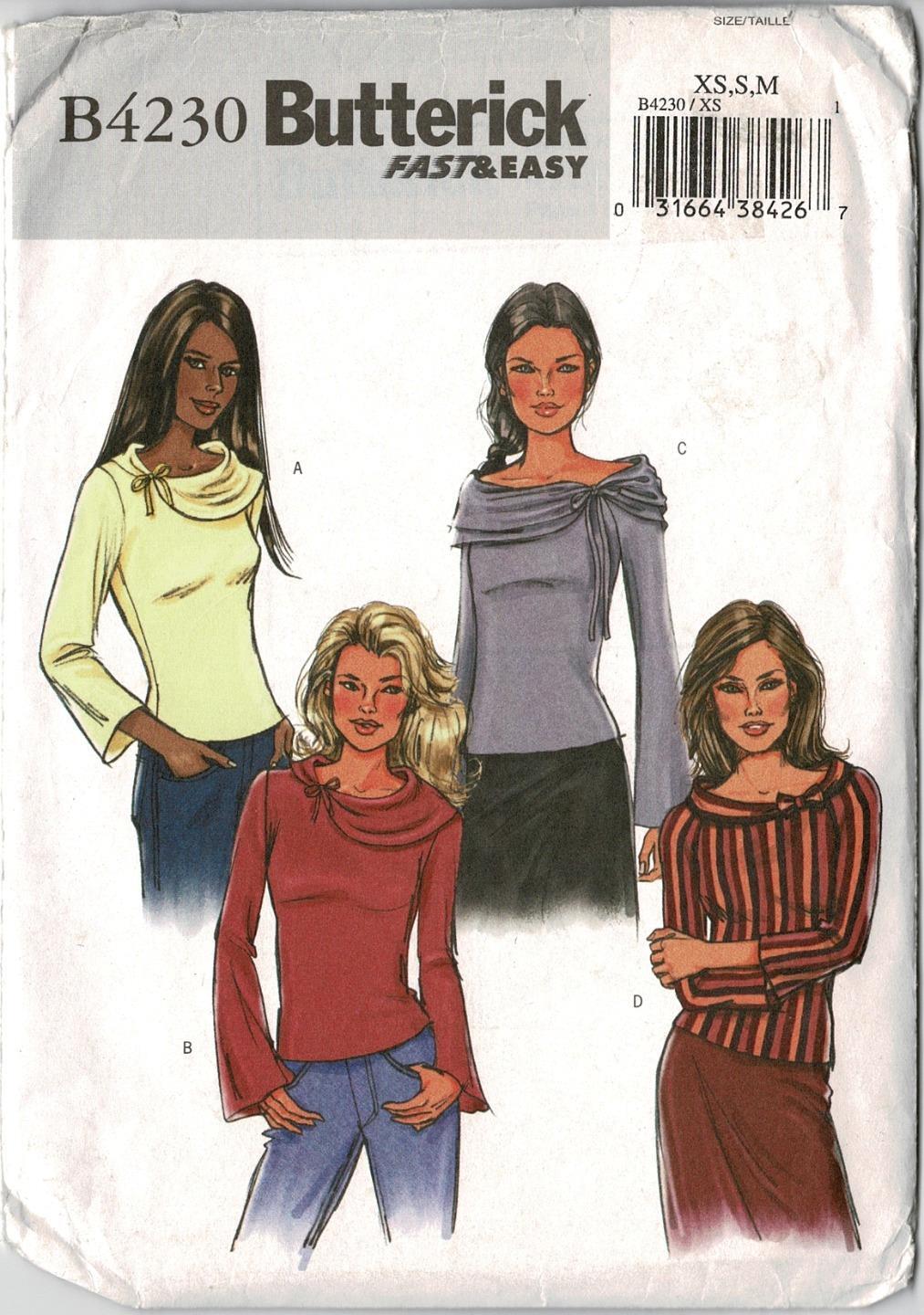 BUTTERICK Fast & Easy Pattern B4230  Pullover Top Size XS-S-M UNCUT