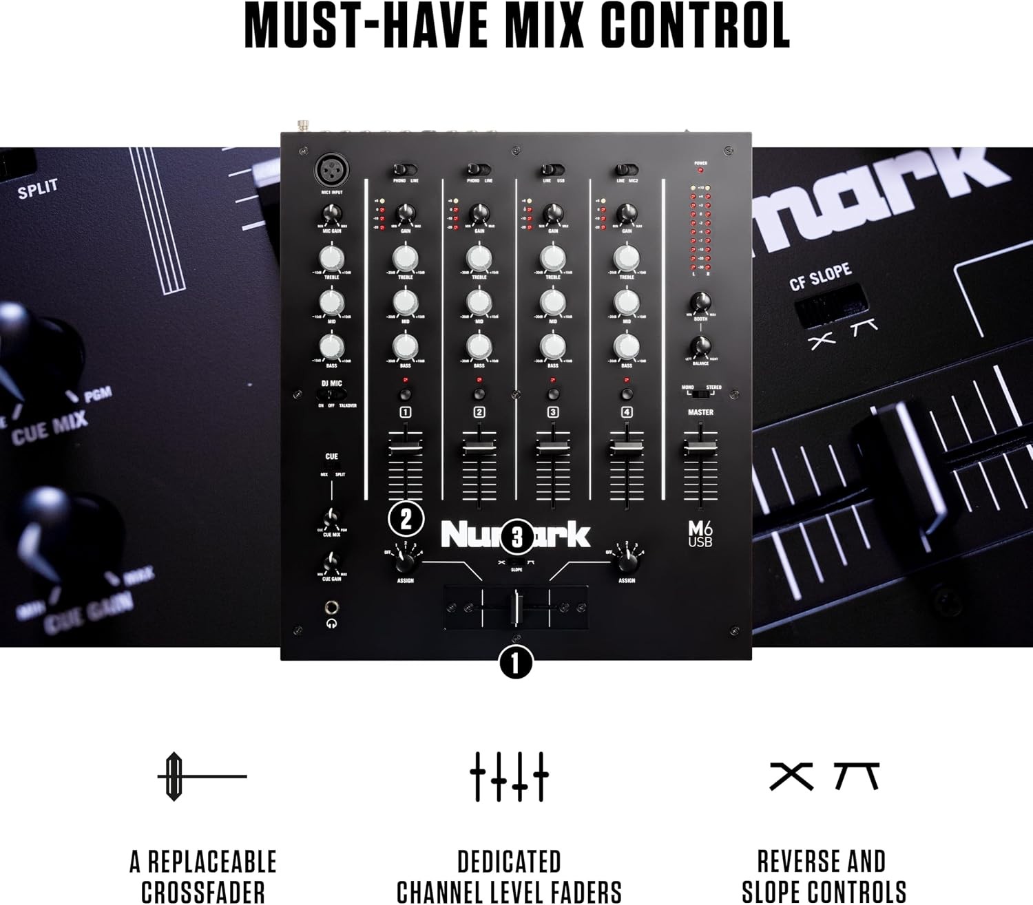 Numark M6 USB 4 Channel DJ Mixer Built In Audio Interface