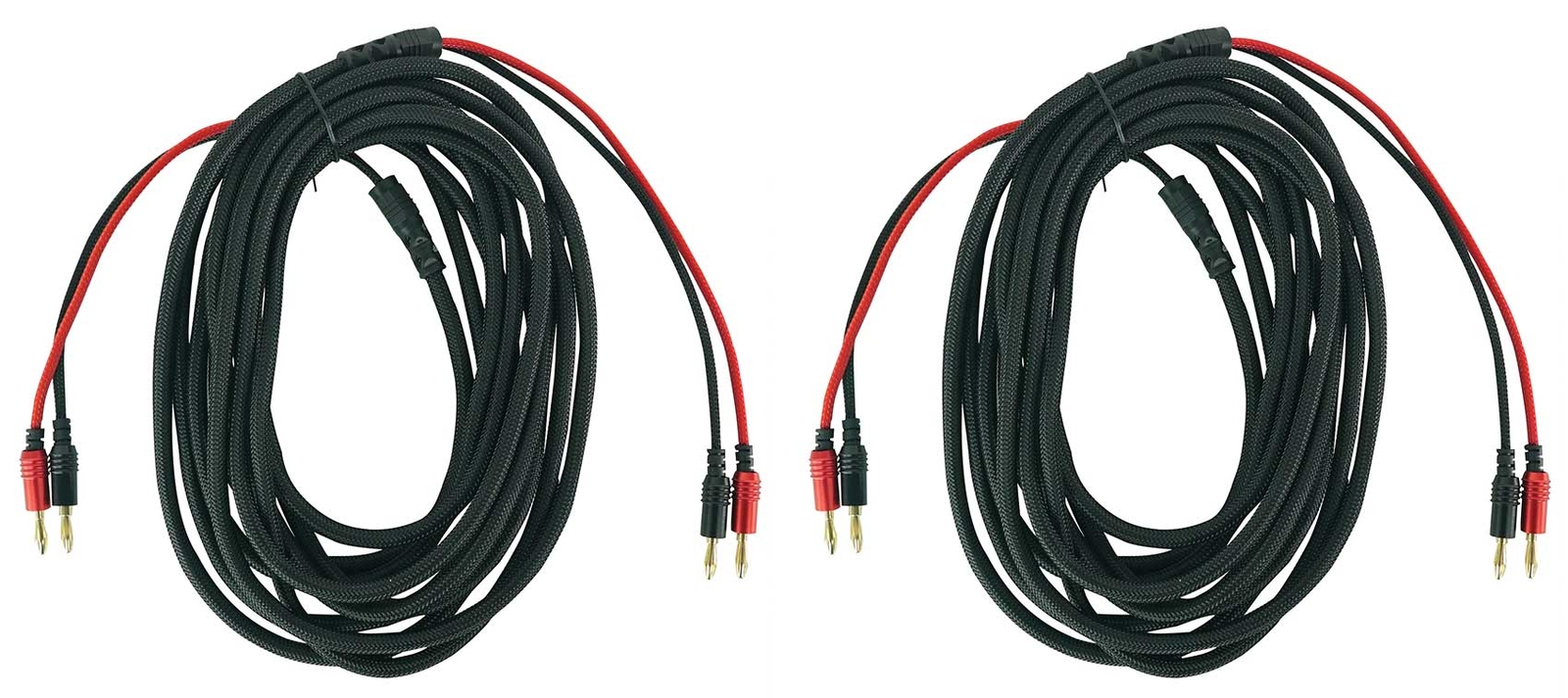 2) Rockville BN20 20 Foot 14 AWG 100% OFC Copper Banana to Banana Braided Cables
