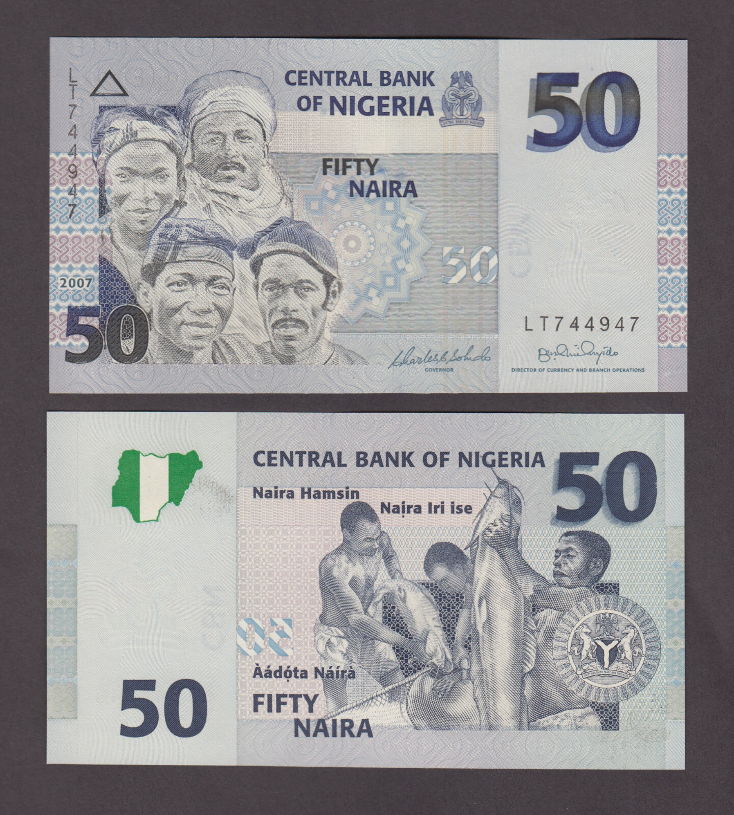NIGERIA  P.35  50 NAIRA 2007 6 DIGIT SERIAL # SCARCE  UNCIRCULATED  WE COMBINE