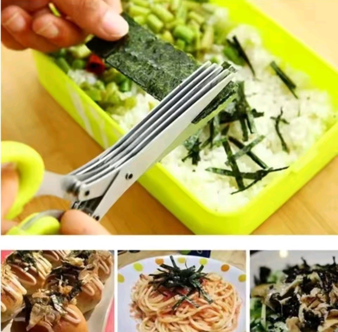 Multi Functional Stainless Steel 3 Layer Kitchen Scissors Scallion Cutter Pepper