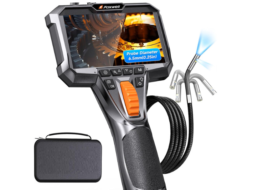 Endoscopio doble lente 0.25in articulado 220° HD IP67 con luz LED 5.3FT. Incorpo