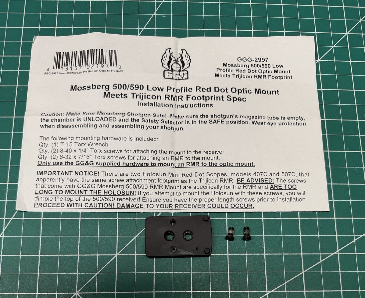 GG&G - Mossberg 500/590 - Low Profile Red Dot Optic Mount - RMR footprint