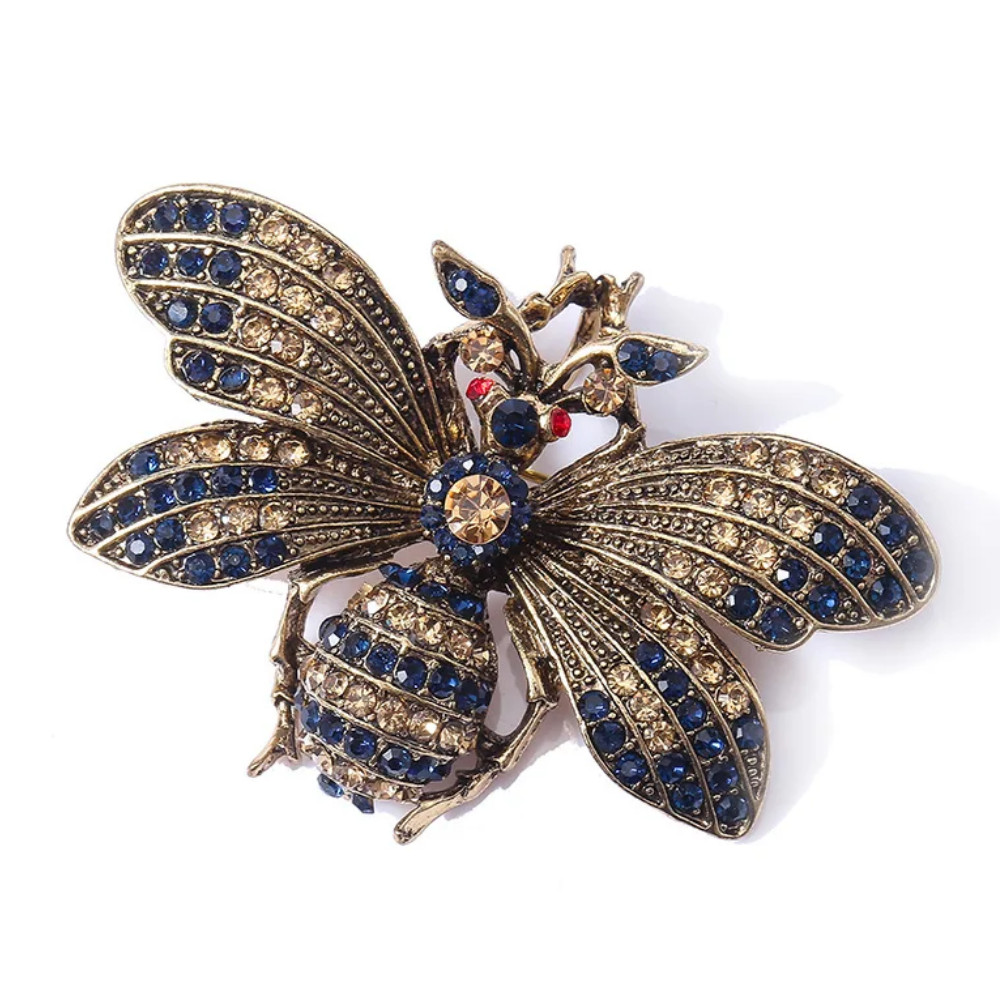 Vintage Retro Crystal Bee Gold Brooch Pin -Rhinestone Insect Jewelry Summer Gift