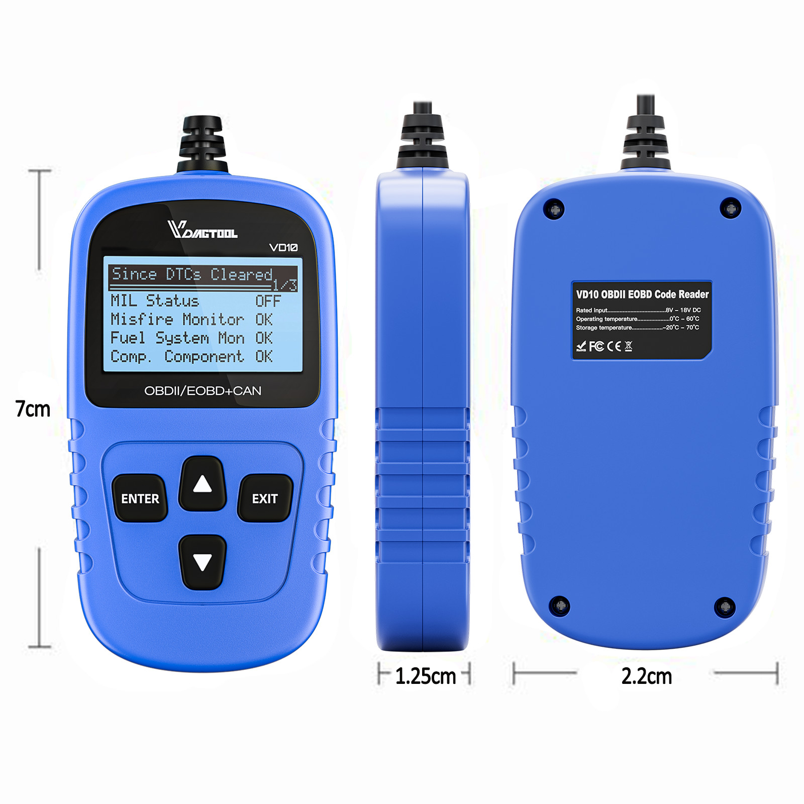 VDIAGTOOL VD10 OBD2 Scanner Car Diagnostic Tool Code Reader Engine DTC Lookup US