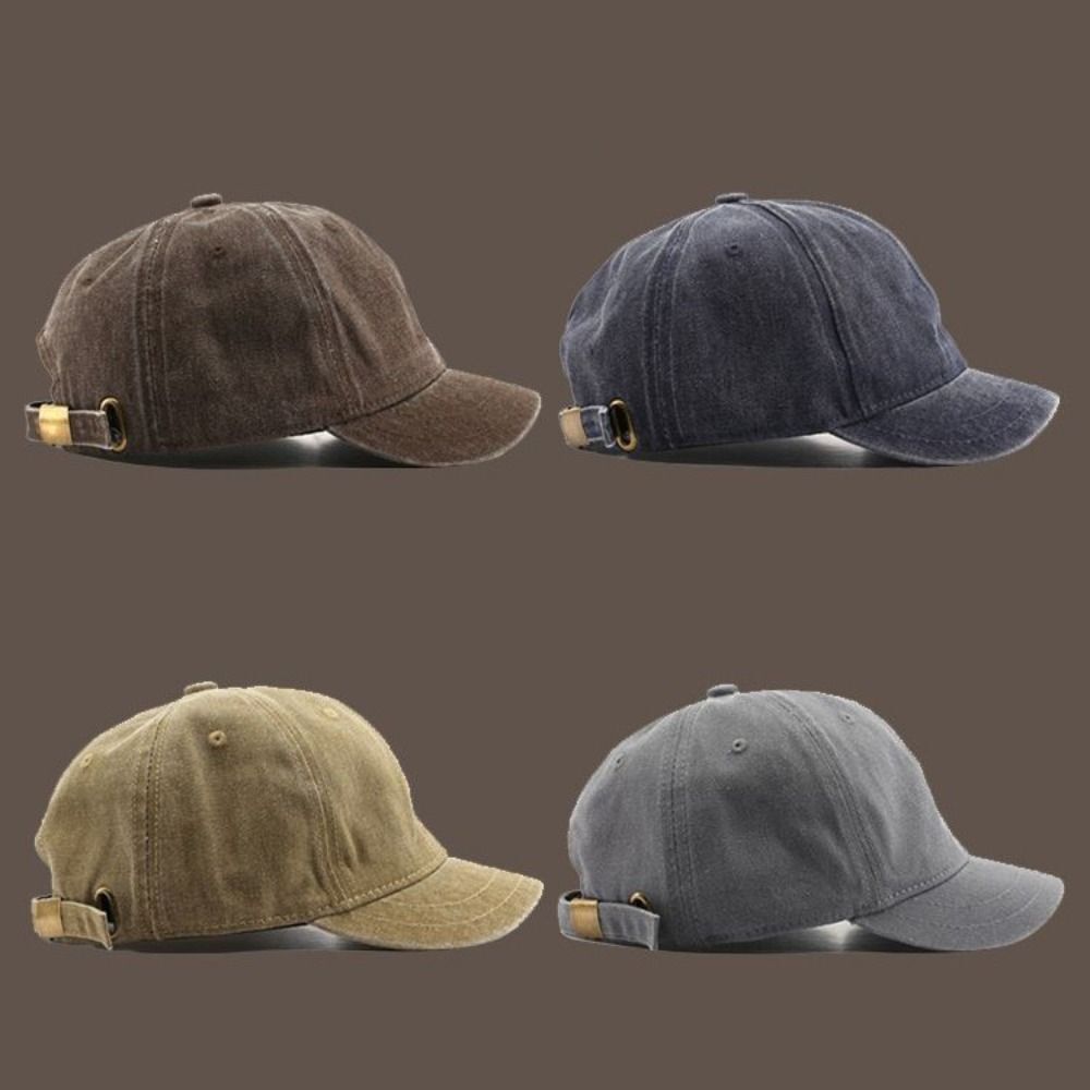 Retro Short Brim Baseball Cap Adjustable Solid Color Snapback Cap Fashion US
