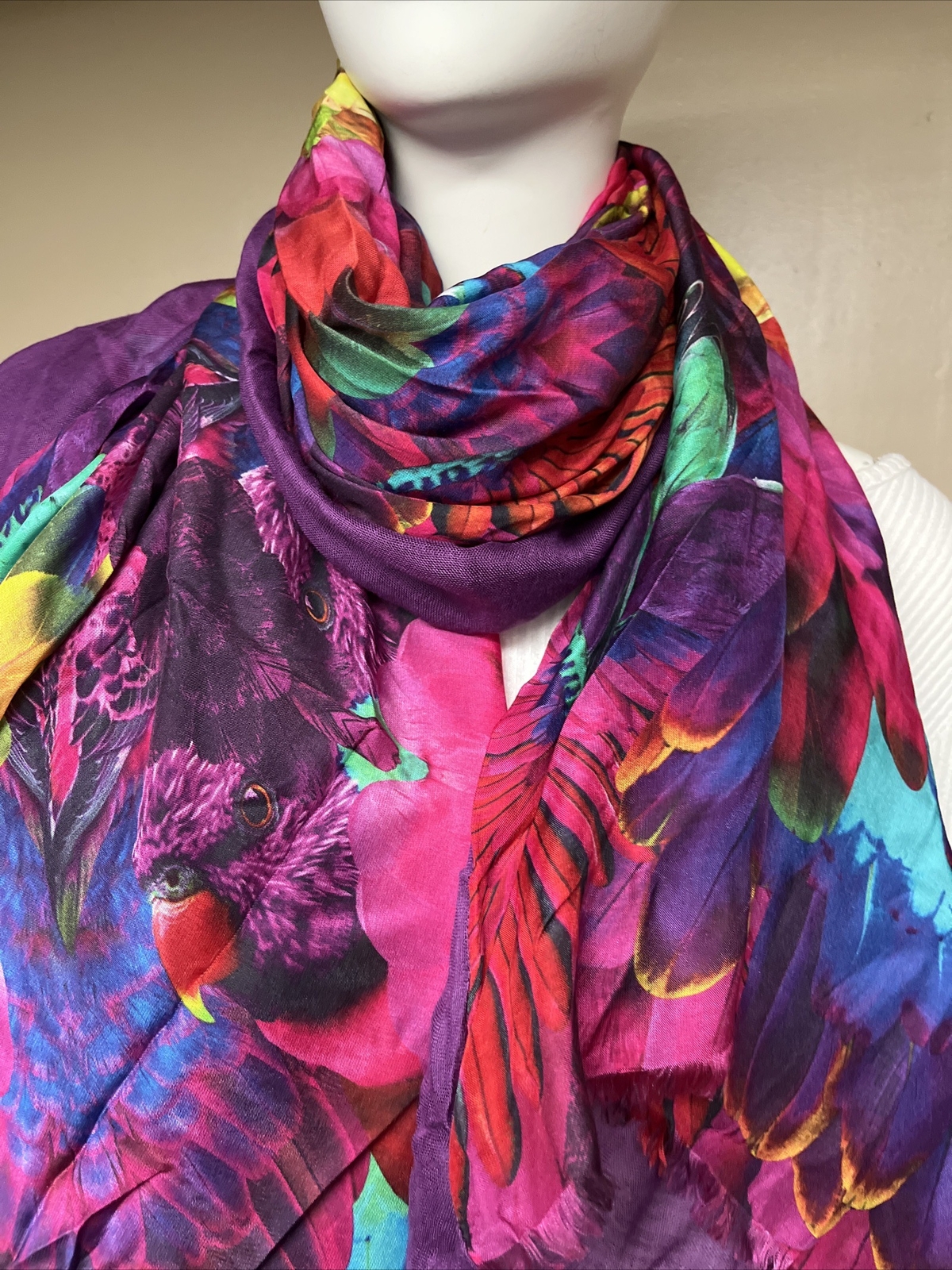$78 NWT ECHO WOMENS RAINBOW FLORAL  Wild Birds SCARF- JC304
