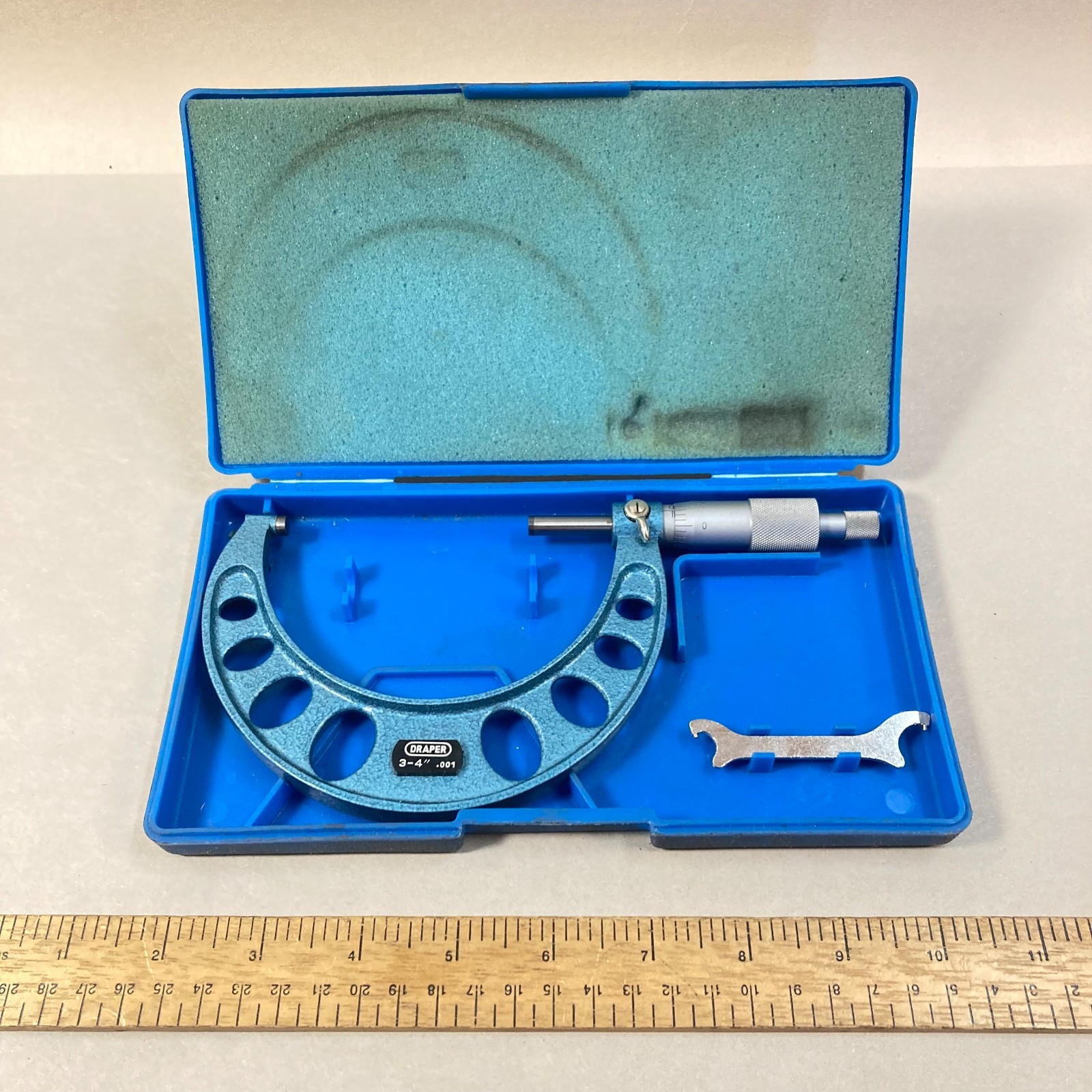 Draper Outside Micrometer 3-4" .001 w/ Wrench & Case #303-204 Japan