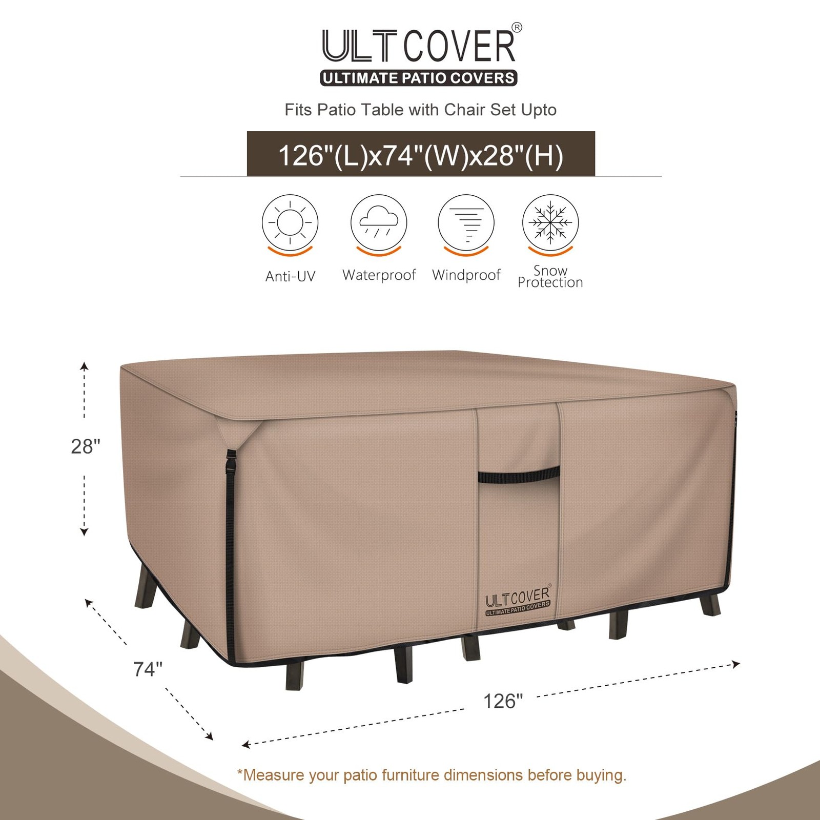 Rectangular Patio Heavy Duty Table Cover - 600D Tough Canvas Waterproof Outdo...