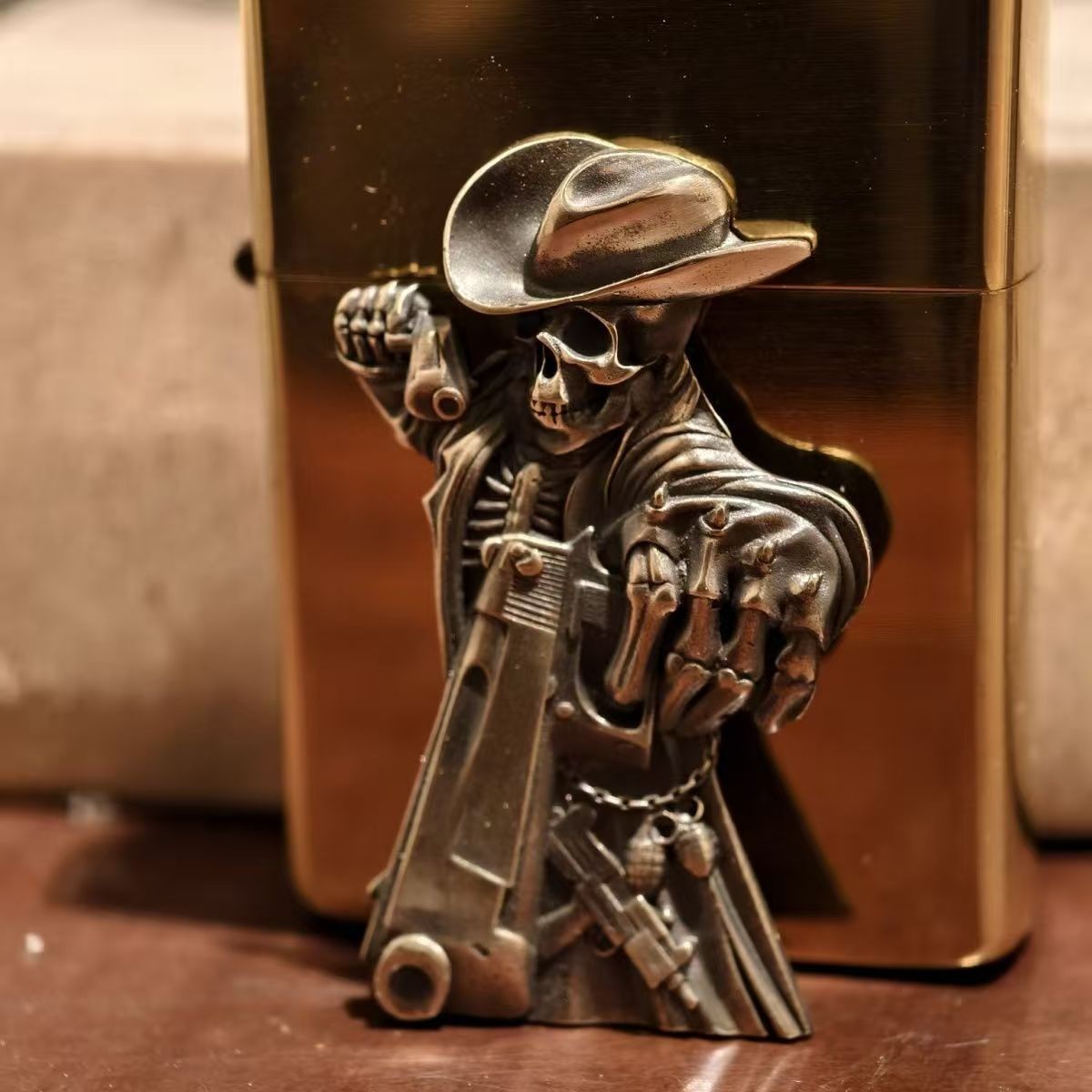 1 piece Brass badge skull cowboy statue Lighter DIY Accessory