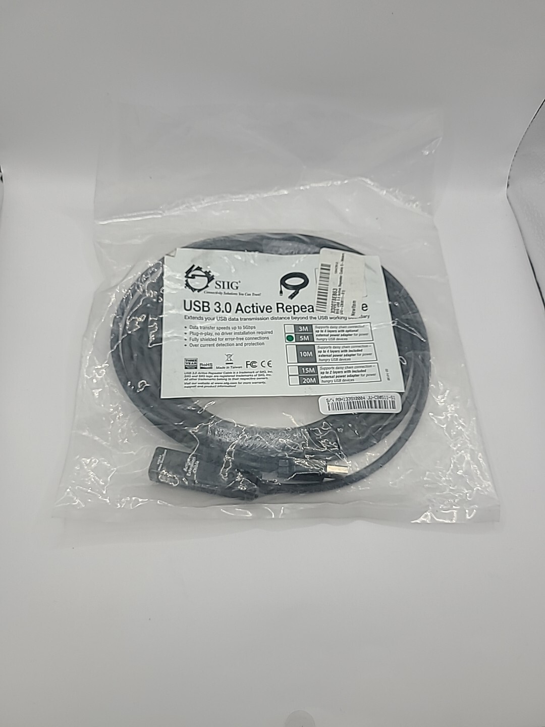 SIIG JU-CB0511-S1 Black USB 3.0 Active Repeater Cable 5 M Meter