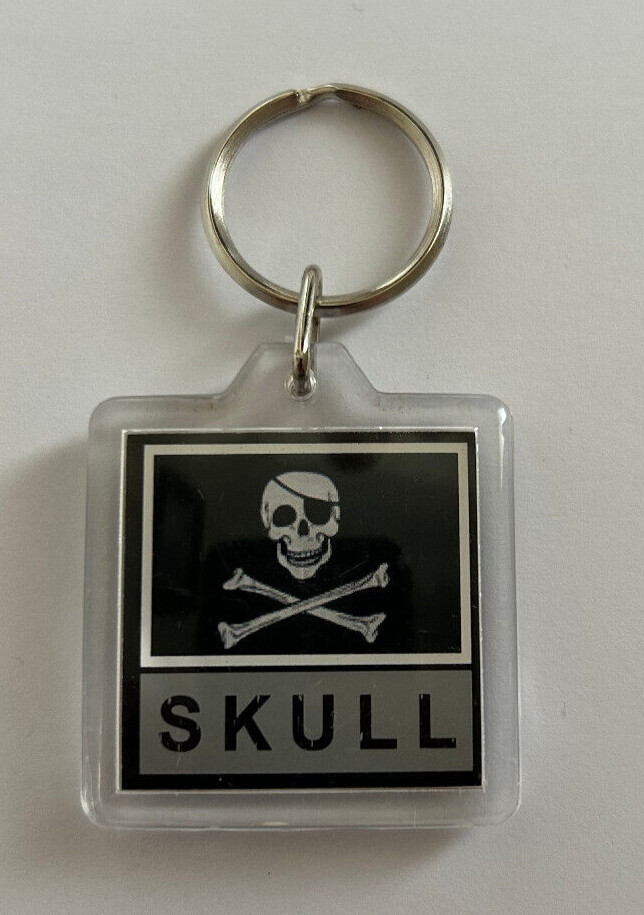 Pirate Skull Flag Key Chain 2 Sided 1 1/2" Plastic Key Ring