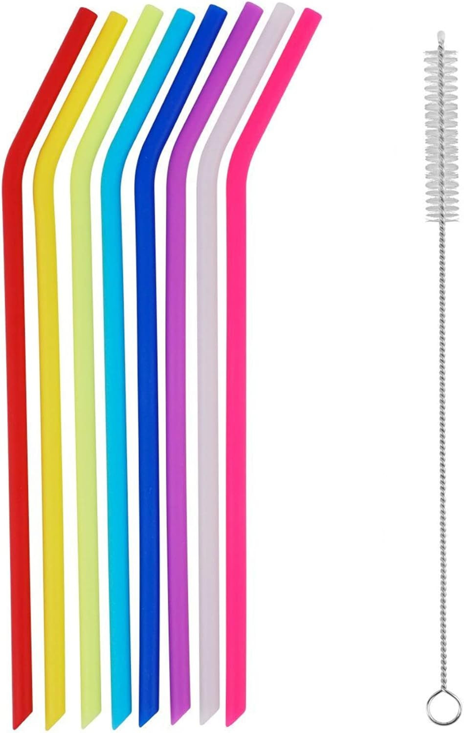 8 Pack Reusable Regular Size Silicone Drinking Straws with 1 Cleaning Brushes, E