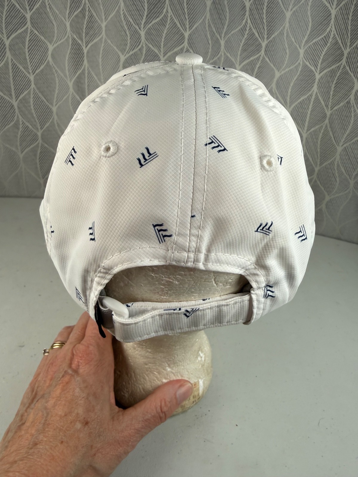 Lochen Health Navy White Patch on White w Navy Flag Logo Hat Cap Hook Loop Lite