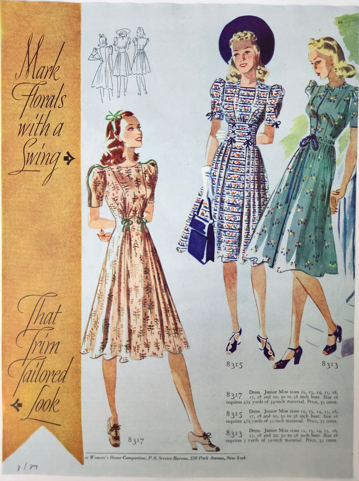 Butterick Fashion Women Dresses Hat Vintage 1939 Magazine Print Ad