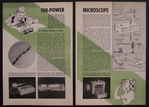 100x-300x Microscope 1951 How-To Build PLANS Science Fair