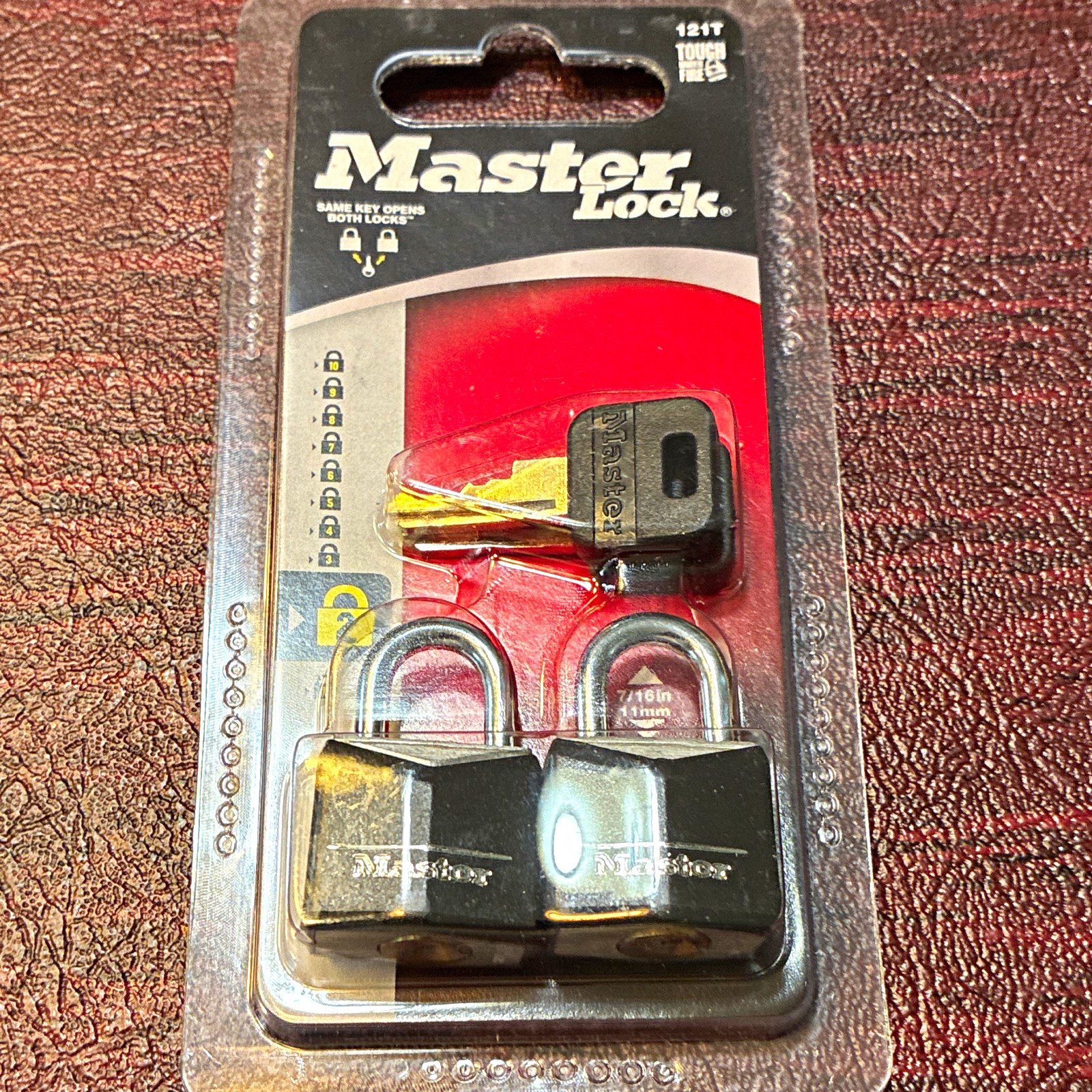 Master Lock 121T Black Steel Padlocks, 2-Pack, Keyed Alike, A Keyway, 3/4"