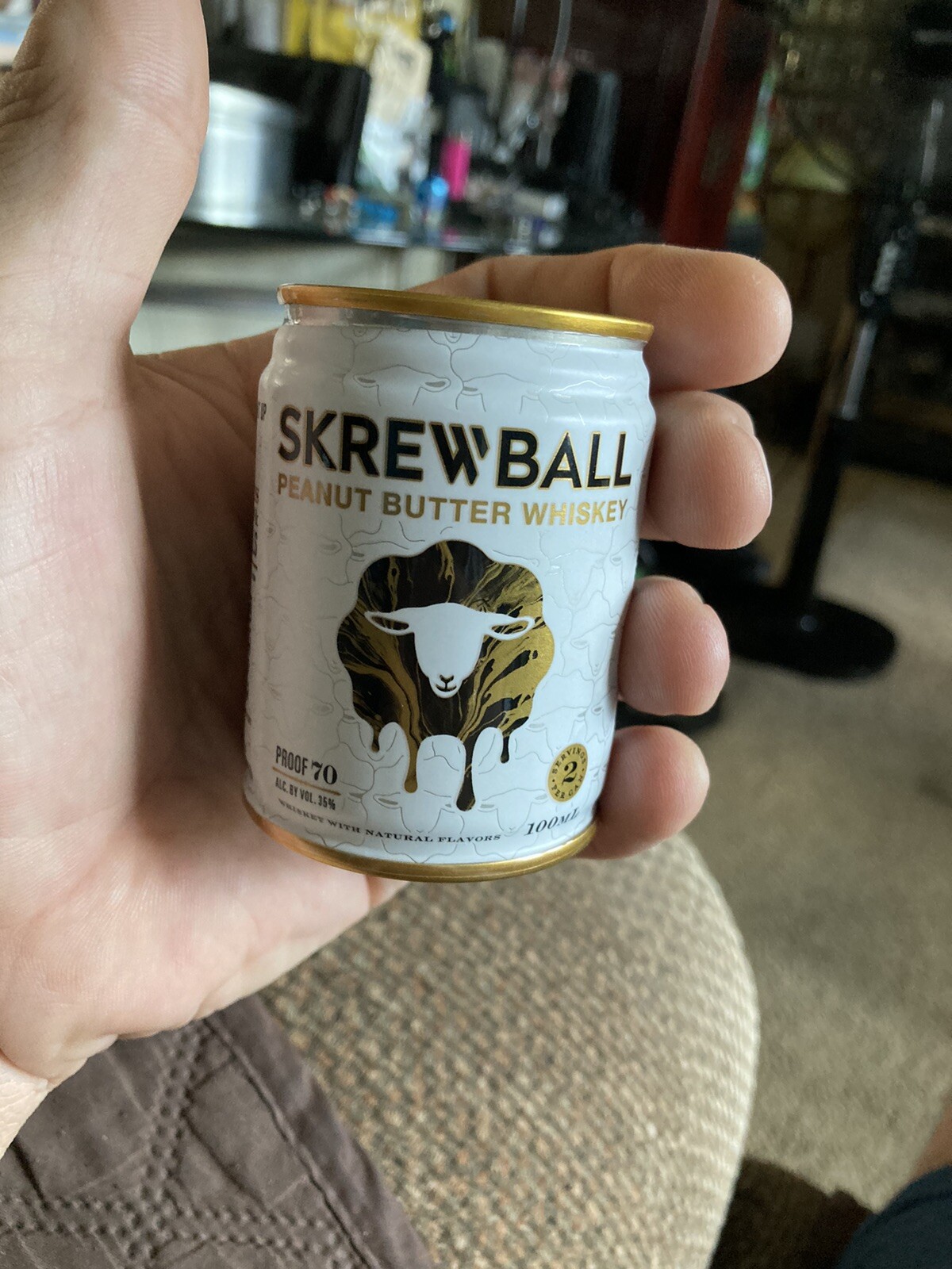 EMPTY SKREWBALL PEANUT BUTTER WHISKEY 100ML CAN. EMPTY. MAN CAVE DECOR