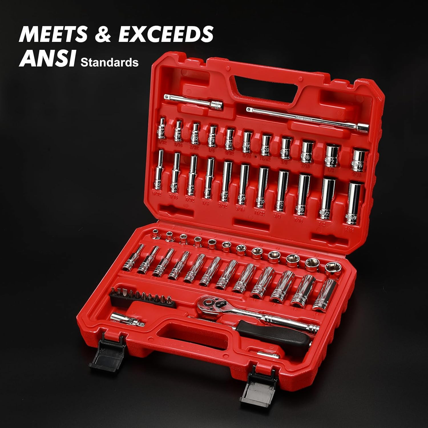 1/4-Inch Drive Master Socket Set with Ratchets, Adapters, Extensions with 1/4’‘