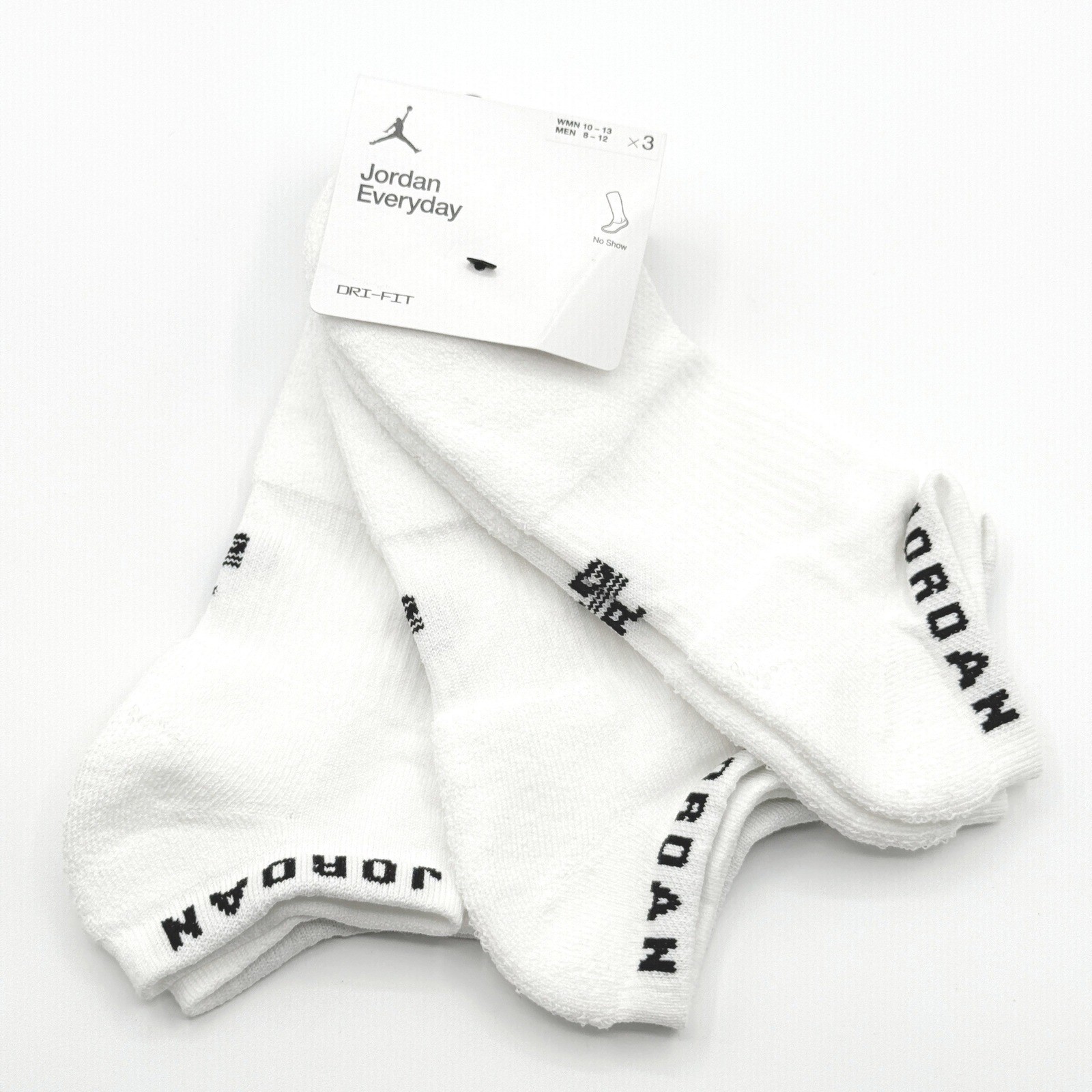 Jordan Everyday No Show Socks 3 Pairs Mens 8-12 White Black Dri-Fit DX9656-100