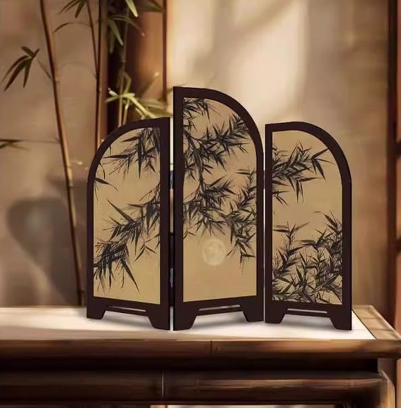 Table Screen,3 Panel Divider Desk Screen,Small Chinese Traditional Decoration,Mi
