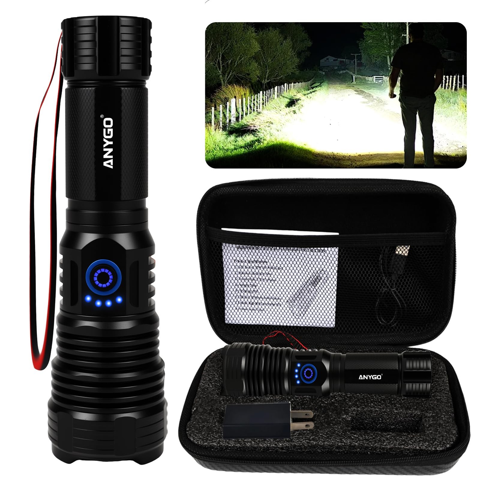10000 Lumens Rechargeable Flashlight, IP67 Waterproof 12H Runtime