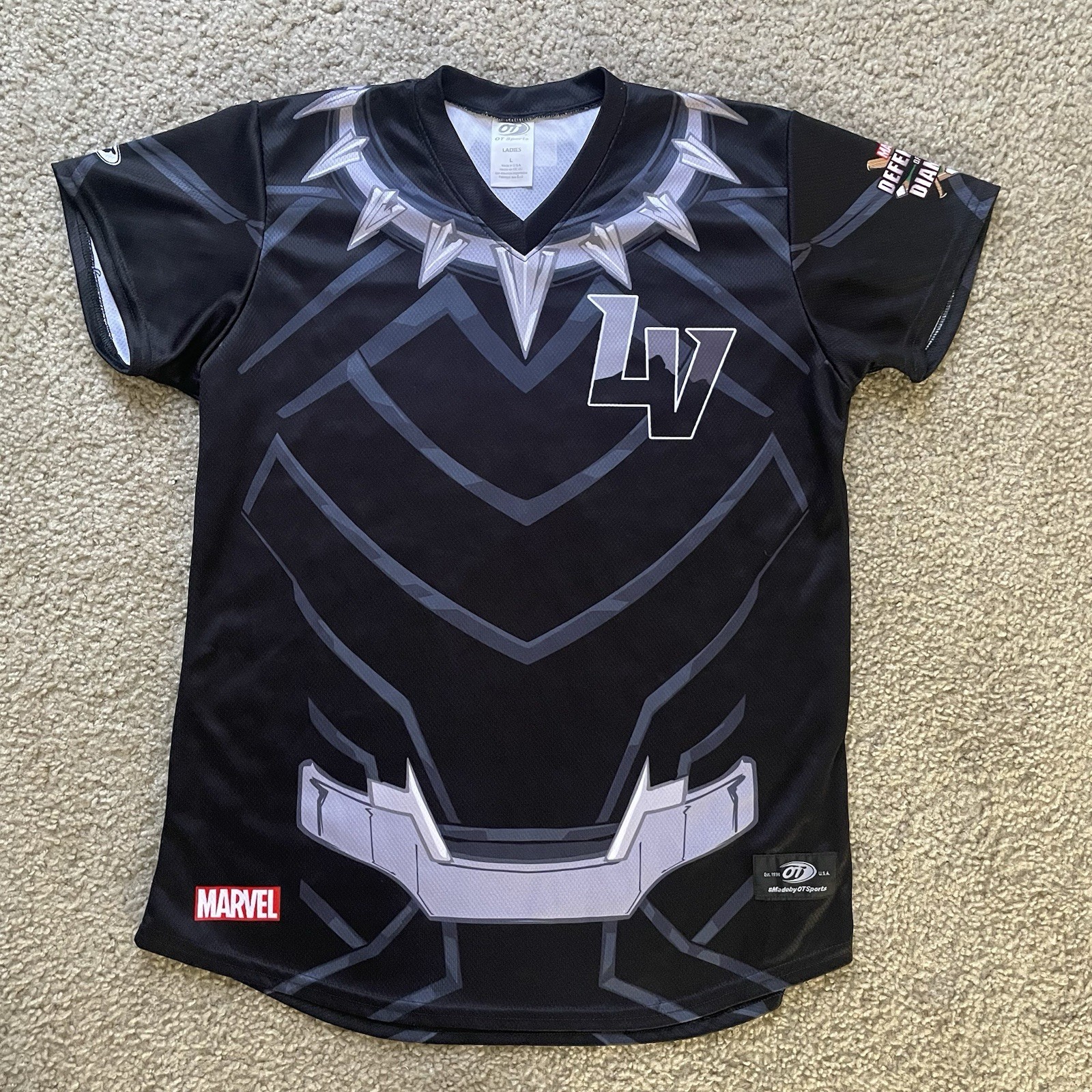 OT Sports Baseball Jersey Black Panther Marvel LV Las Vegas Women’s Size Large L