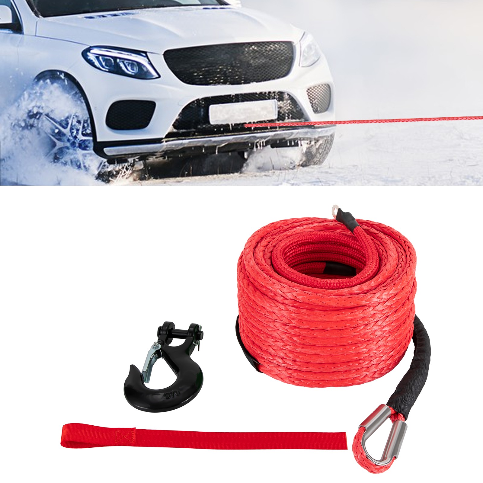 1/2x85ft Synthetic Winch Rope 31500LBS w/ Hook Truck Car Tow Recovery Cable