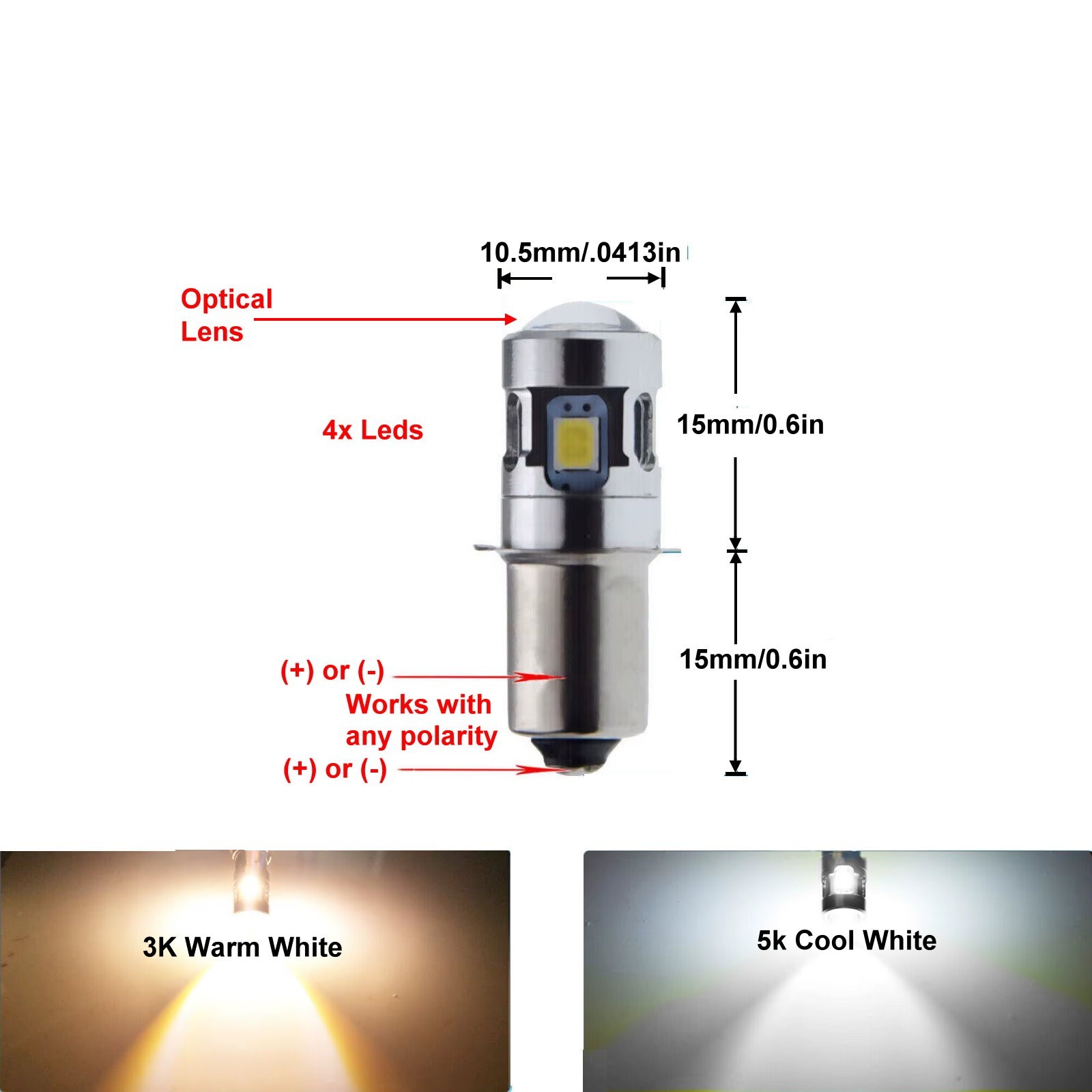 Bright 4 Led Flashlight Bulb Optical 3v 4.5v 6v P13.5S PR2 PR3 PR4 PR6 Universal