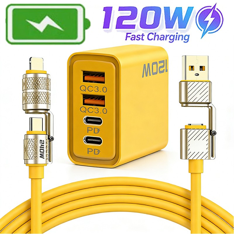 120W 4-Port USB C Fast Wall Charger Block For All Cell Phone iPad