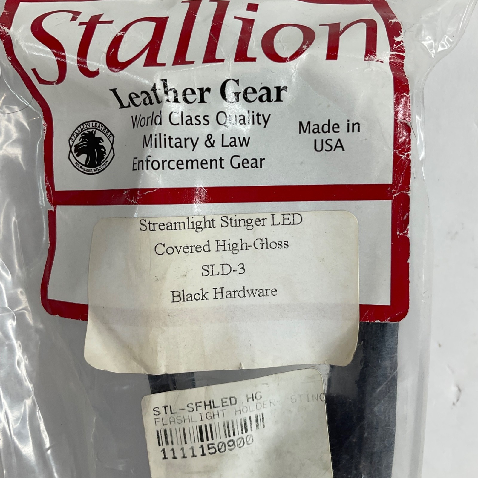 Stallion Flashlight Holder Leather Covered Gloss Black SLD-3 Streamlight Stinger