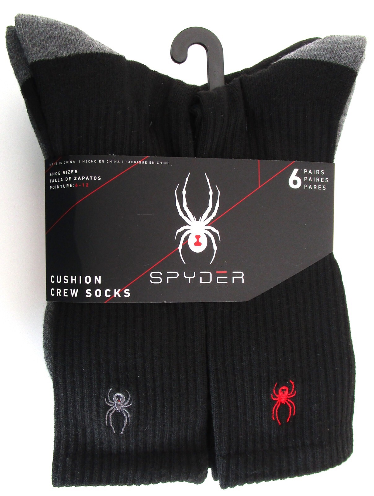 Spyder Mens' Crew Socks Black Size 6-12 - 6 Pairs - NWT