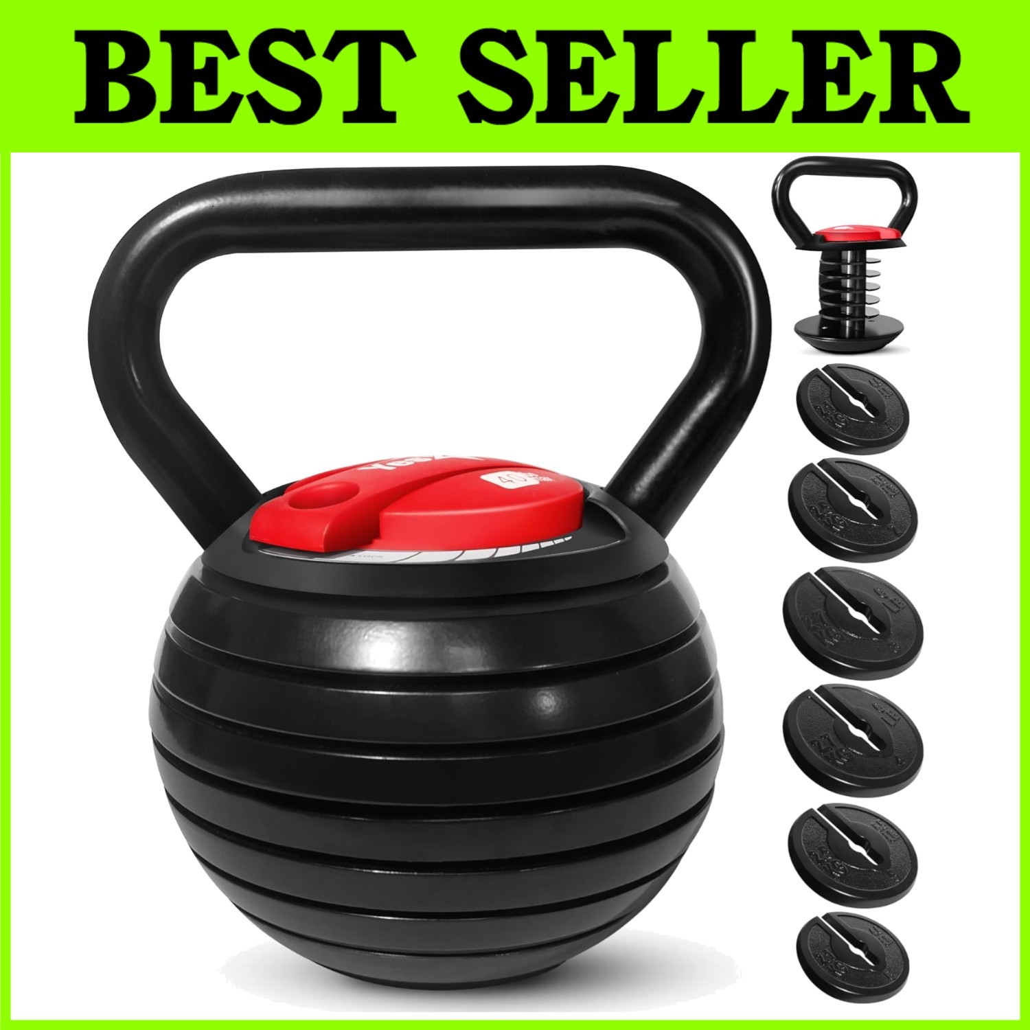 Adjustable Kettlebell Set, 20-40LB Weight, Black**