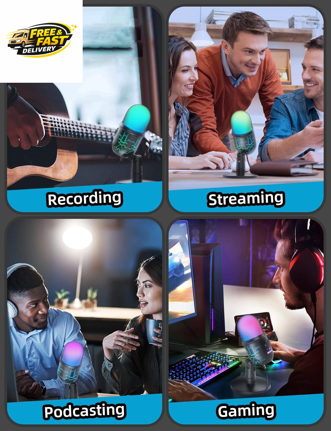 Gaming Microphone, USB Computer Microphone for PC, Mac, /5, Condenser Podcast Mi