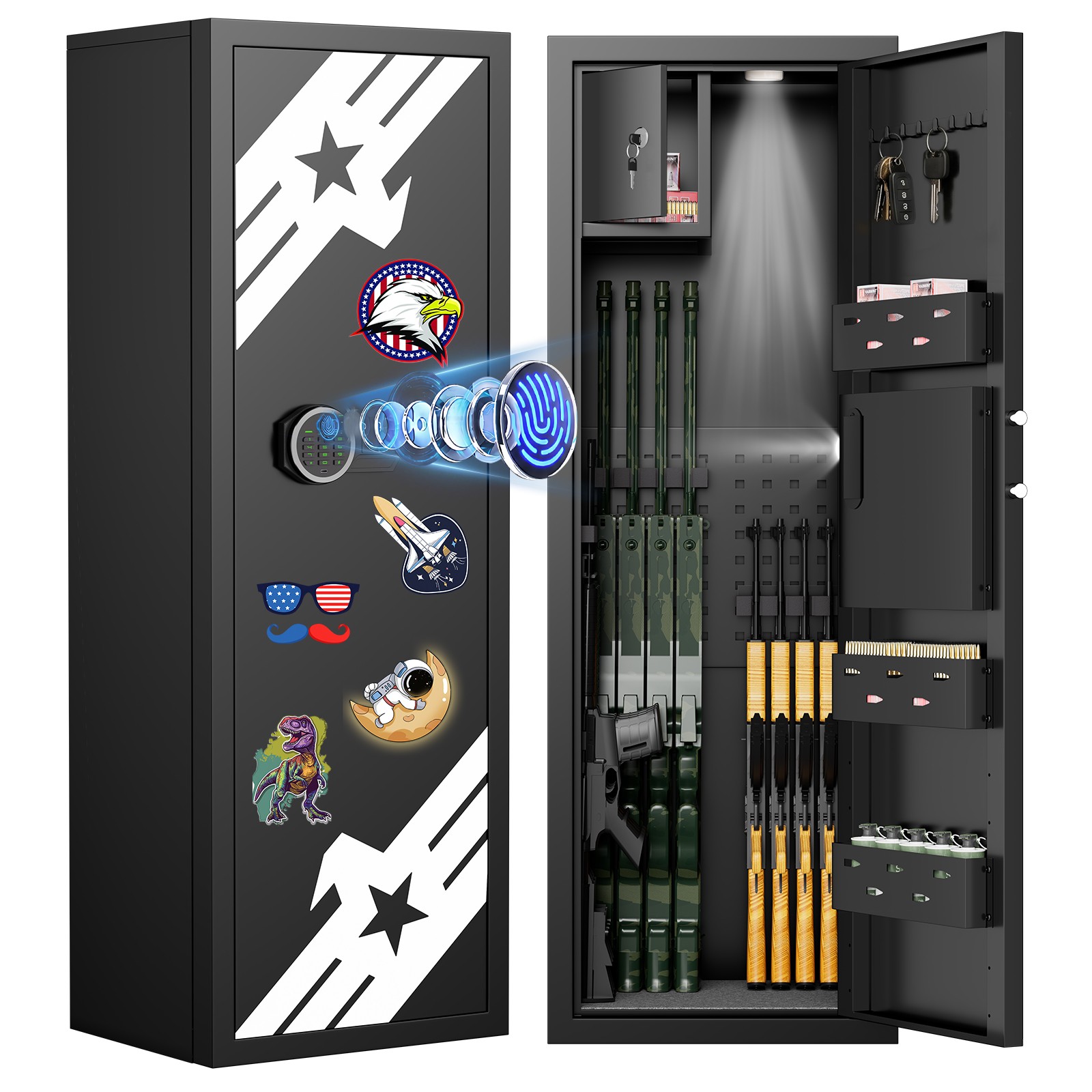 8-10 Large Unassembled Biometric Gun Shotgun Safe with Gun Support & Metal Box