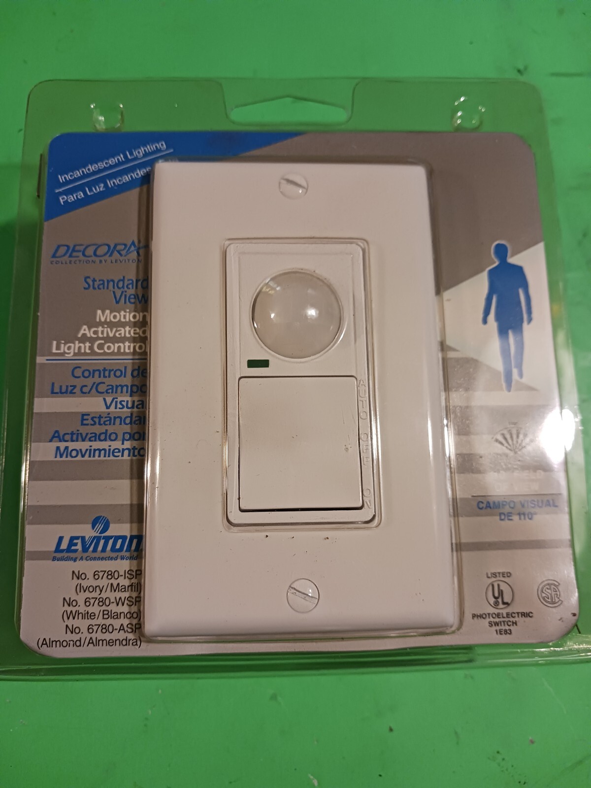 Motion Activated Leviton Decora White Incandescent Light Control 6780-ISL New