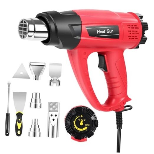 1800W Heat Gun 140℉~1112℉ (60℃-600℃) Fast Heating 1800W Red Corded Heat Gun
