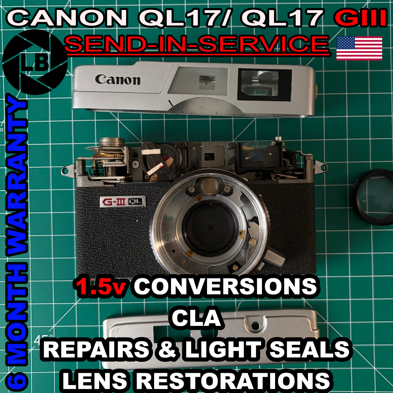 Canon Canonet QL17 Giii CLA Send-In Service, 1.5v Conv, Repairs, Lens Cleaning