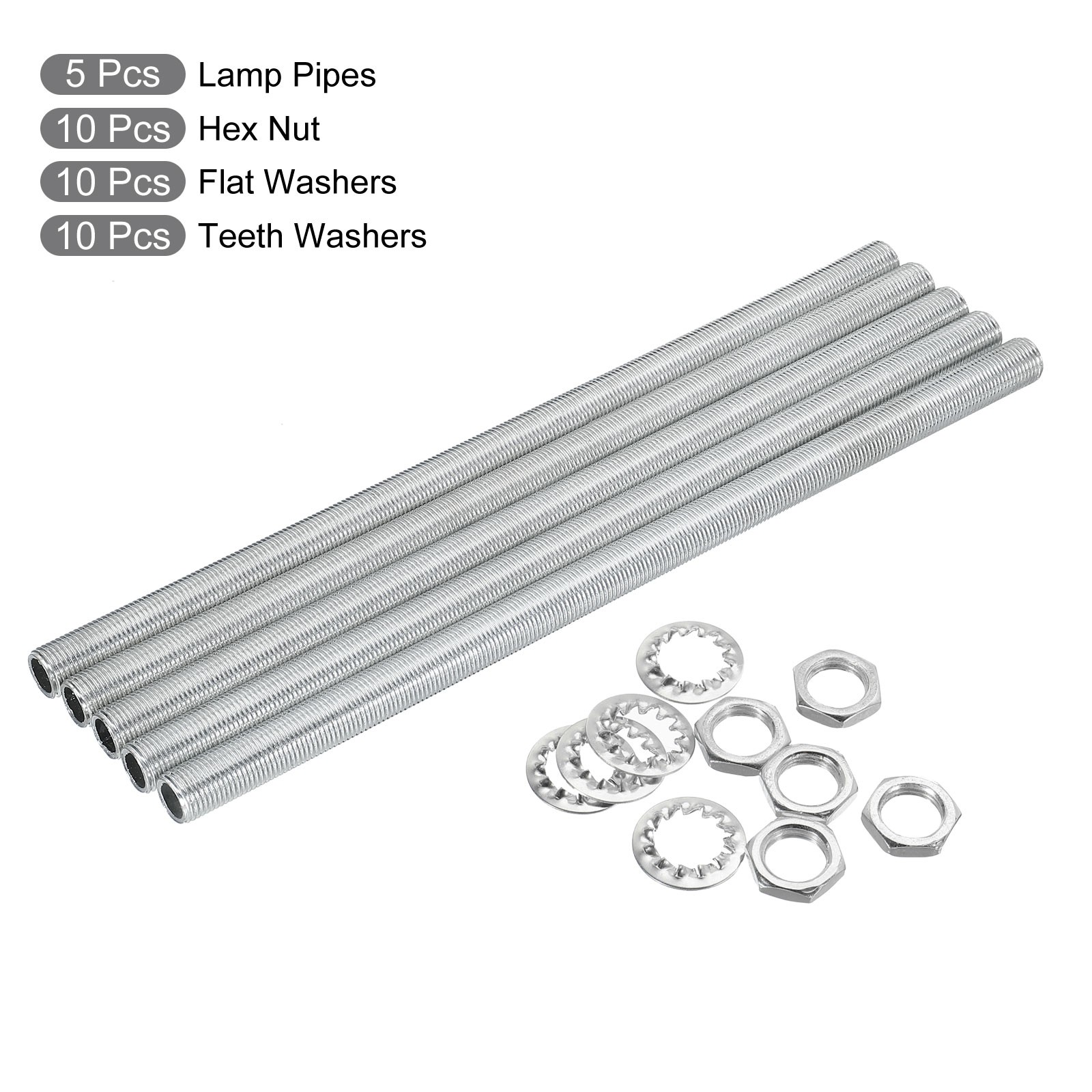 35Pack - 11.8" Lamp Pipe Kit with Lock Nuts Washers 1/8IP Thread Fasteners