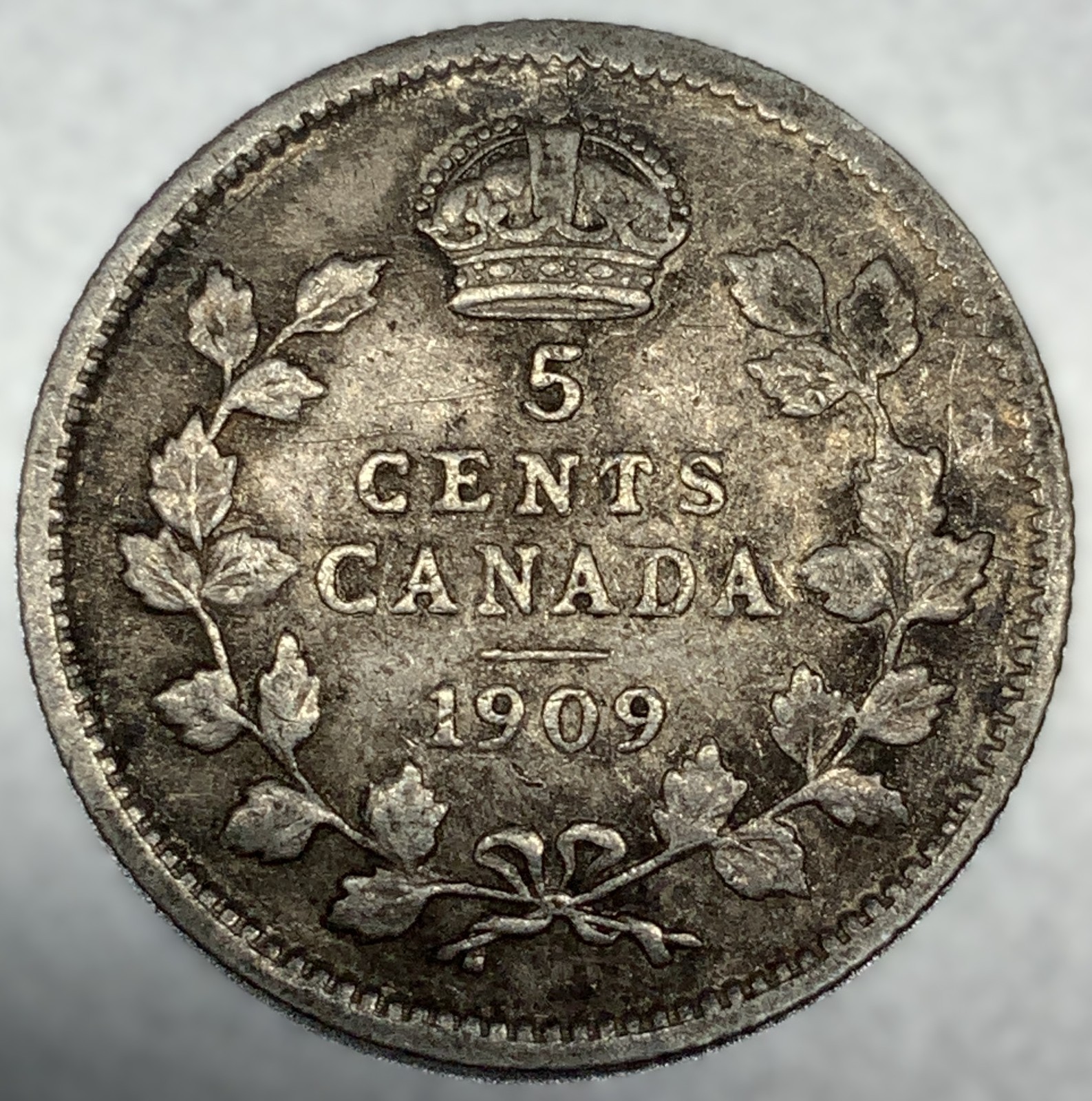 1909 5 Cents Canada Silver 5C Coin King Edward Silver .925 Key Date- 4737