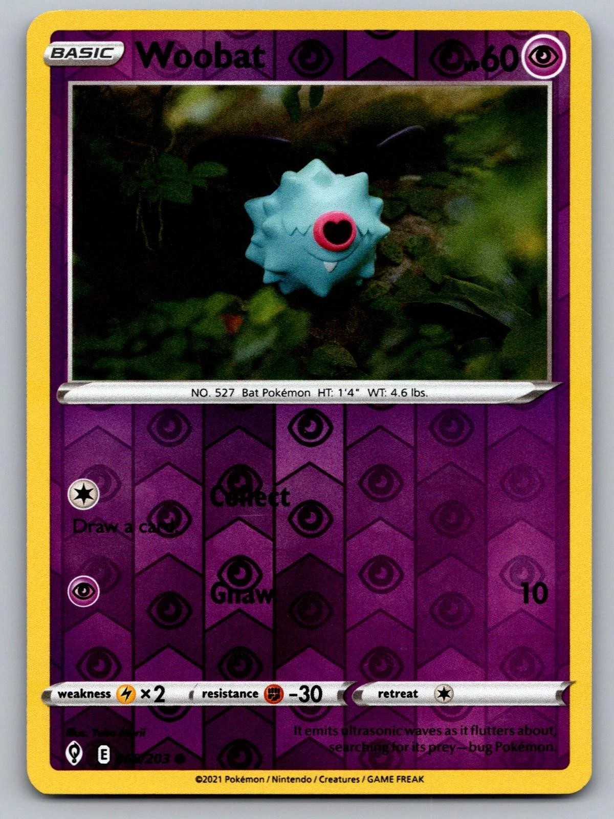 POKEMON EVOLVING SKIES REVERSE HOLO WOOBAT 068/203 NM/Mint PACK FRESH