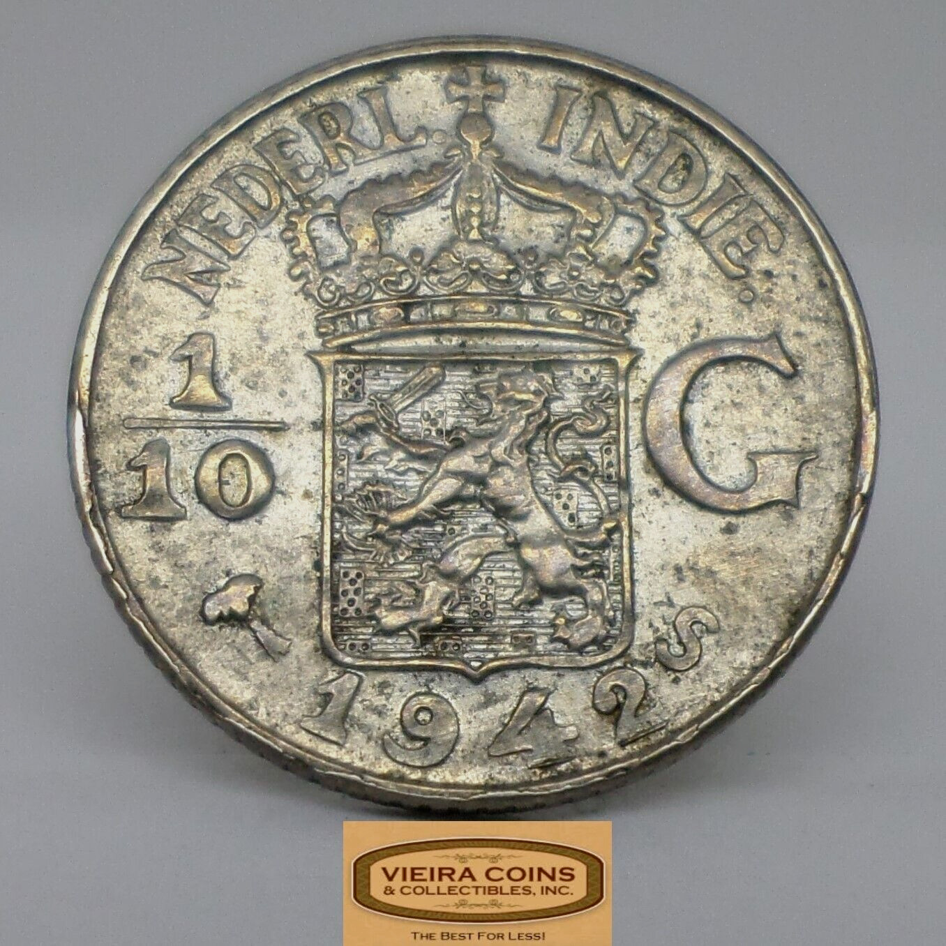 1942-S Netherlands Indies Silver 1/10 Gulden - #C31343NQ