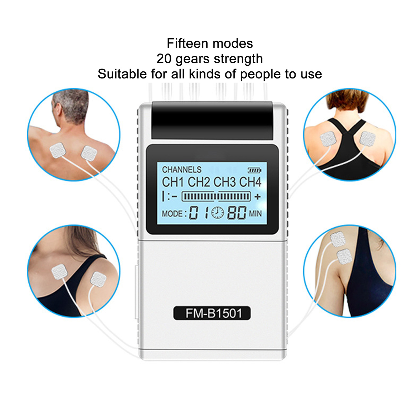 TENS Electronic Stimulator 15 Modes 20 Gears Low Pulse Electric Pulse Stimul HR6